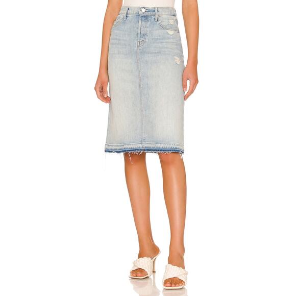Mother 'The Vagabond' Blue Midi Undone Hem Denim Skirt Size 26